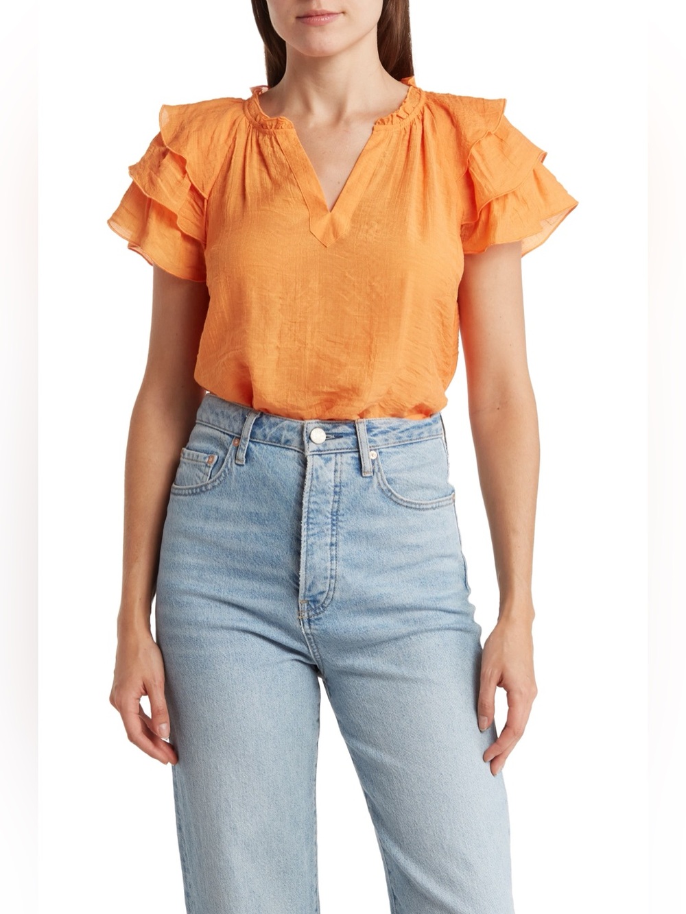 Nanette Lepore Orange Textured Short Sleeve Top — Size S